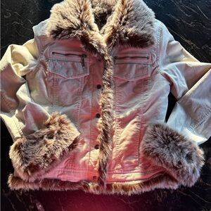 Kenzie Cream Jean Jacket with Faux Fur Trim